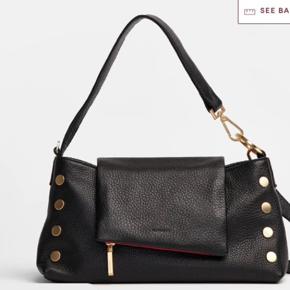 Hammitt VIP SATCHEL
Black/Brushed Gold Red Zip. (Barely/ gently used)